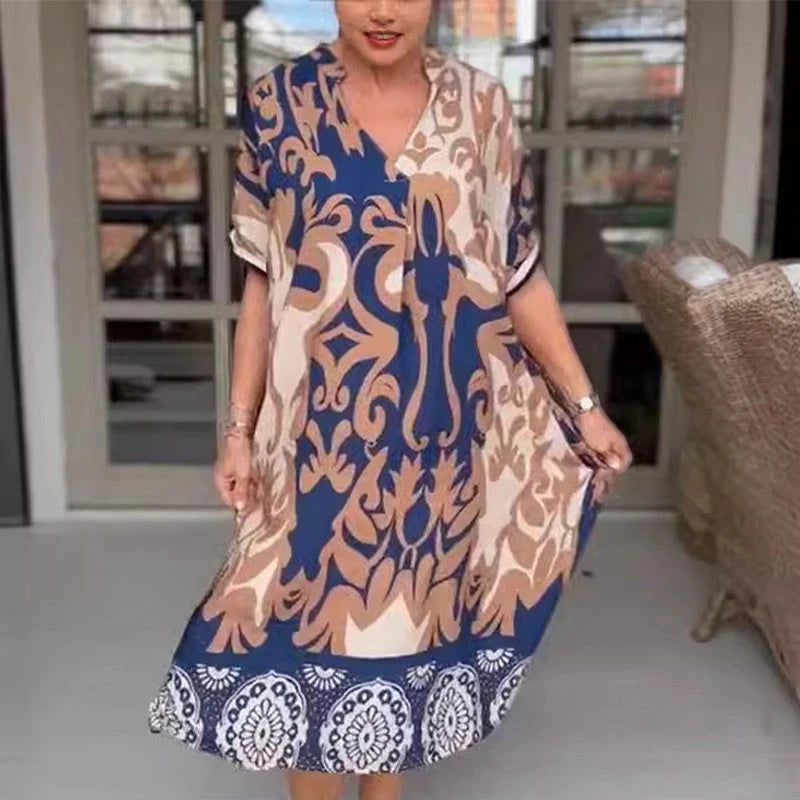 Vestido de Verano Midi Estampado Casual con Manga Corta