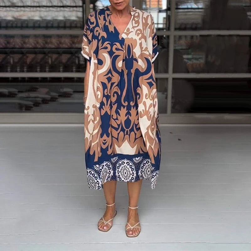 Vestido de Verano Midi Estampado Casual con Manga Corta
