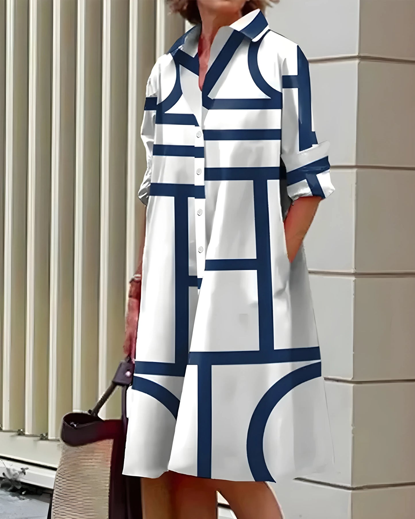 Vestido de Verano Midi Estampado Elegante con Bolsillos Laterales