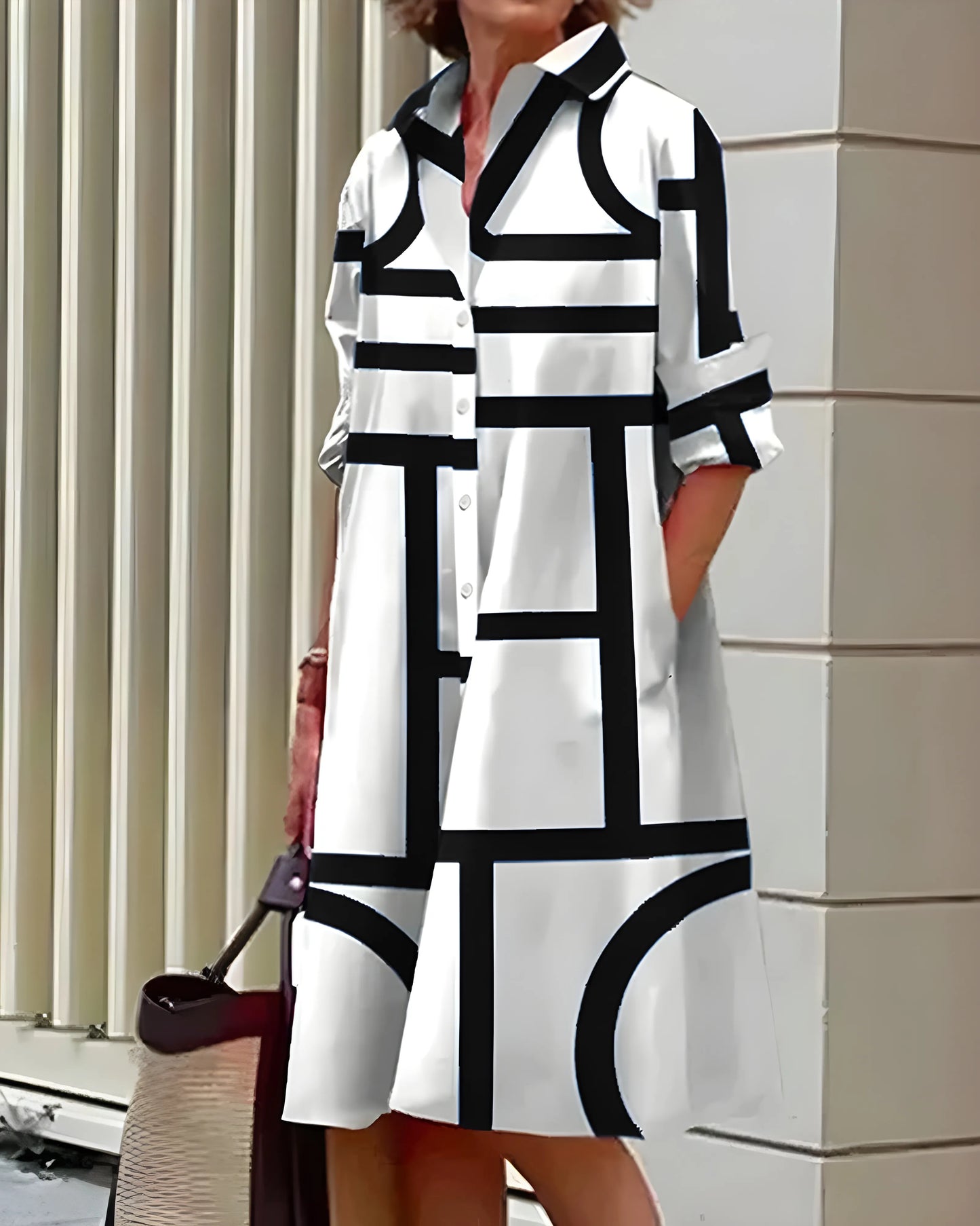 Vestido de Verano Midi Estampado Elegante con Bolsillos Laterales