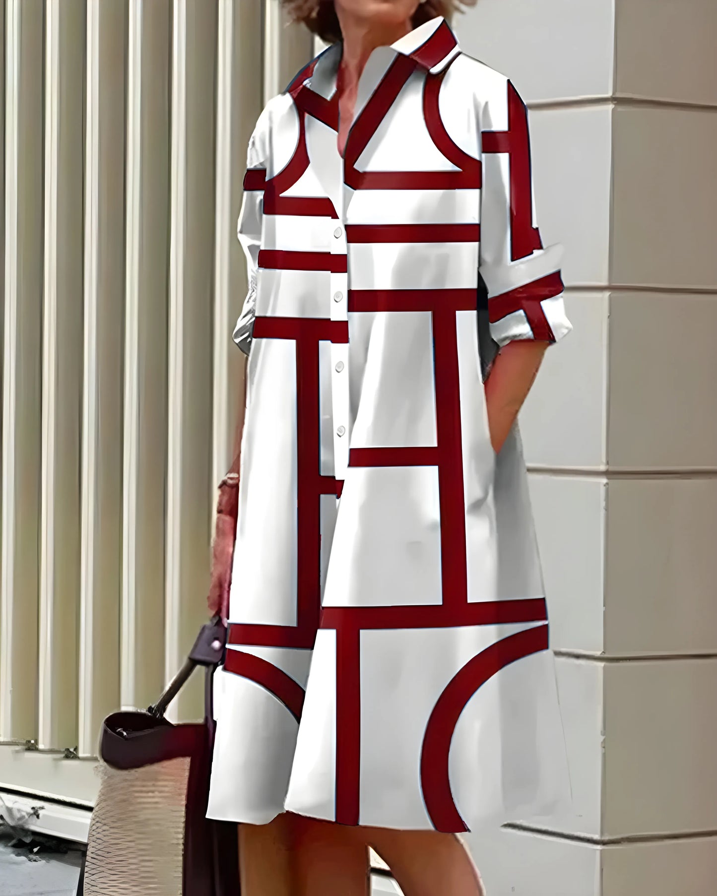 Vestido de Verano Midi Estampado Elegante con Bolsillos Laterales