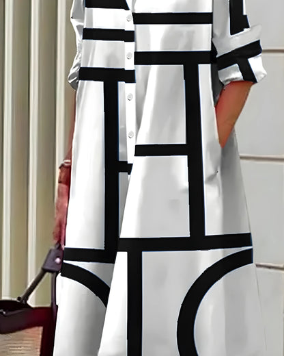 Vestido de Verano Midi Estampado Elegante con Bolsillos Laterales