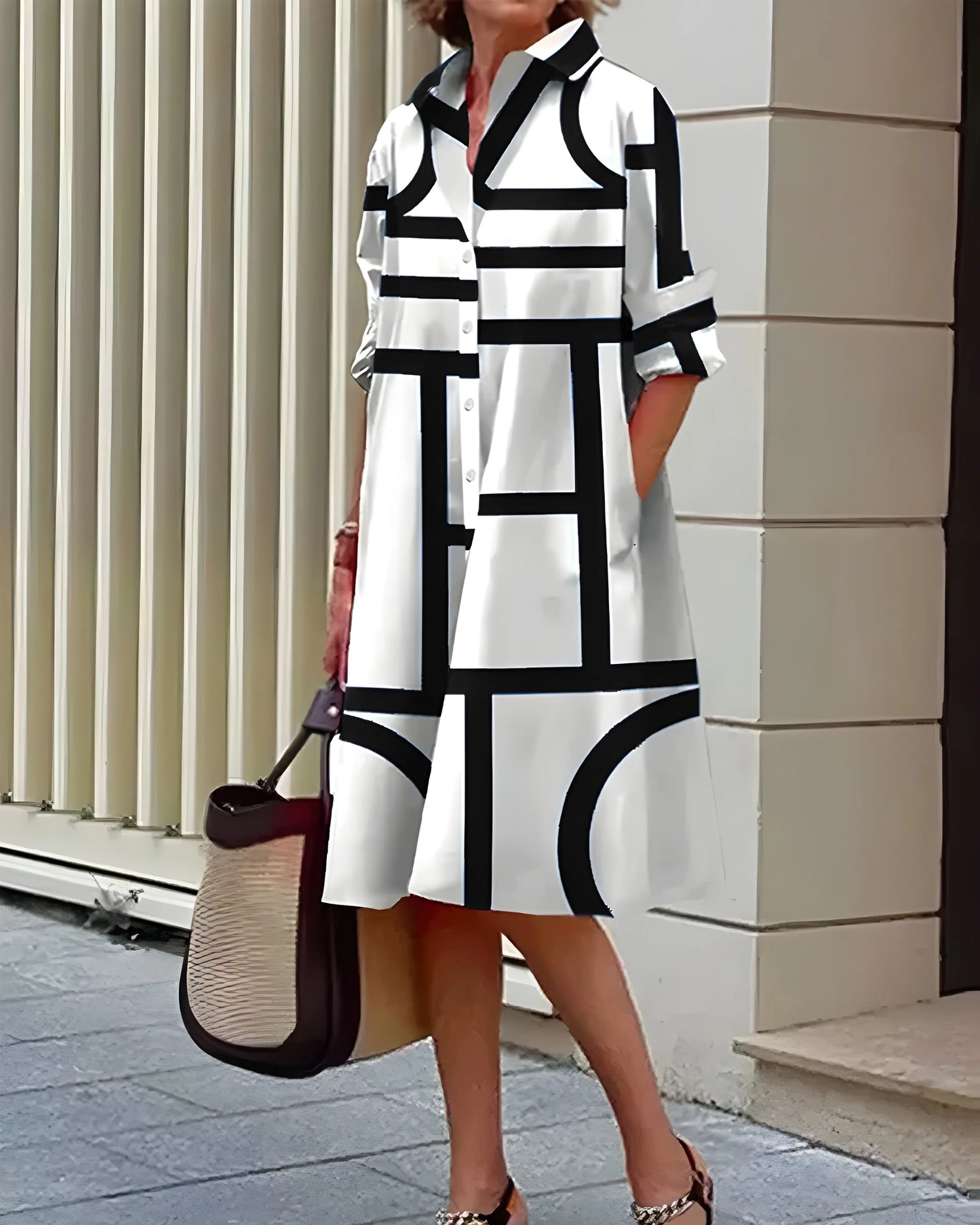 Vestido de Verano Midi Estampado Elegante con Bolsillos Laterales