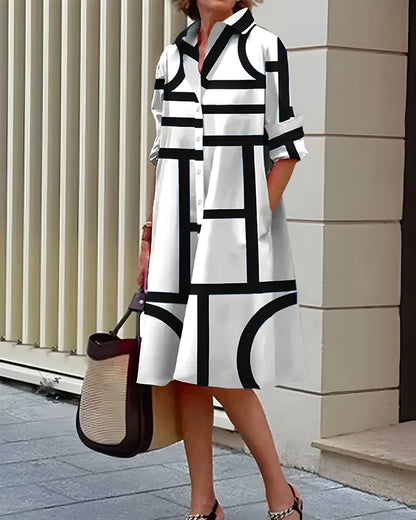 Vestido de Verano Midi Estampado Elegante con Bolsillos Laterales