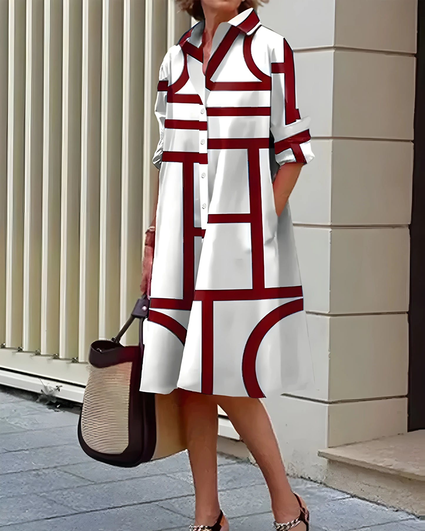 Vestido de Verano Midi Estampado Elegante con Bolsillos Laterales