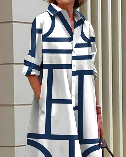 Vestido de Verano Midi Estampado Elegante con Bolsillos Laterales