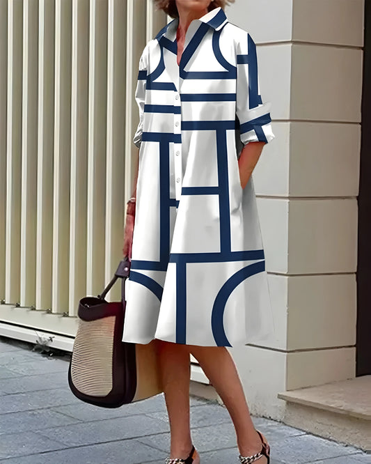 Vestido de Verano Midi Estampado Elegante con Bolsillos Laterales