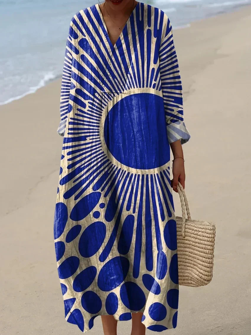 Vestido de Verano Midi Estampado Elegante con Escote en V