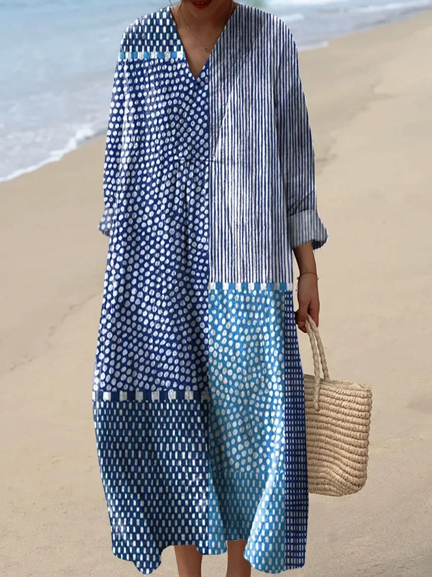 Vestido de Verano Midi Estampado Elegante con Escote en V