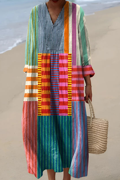 Vestido de Verano Midi Estampado Elegante con Escote en V