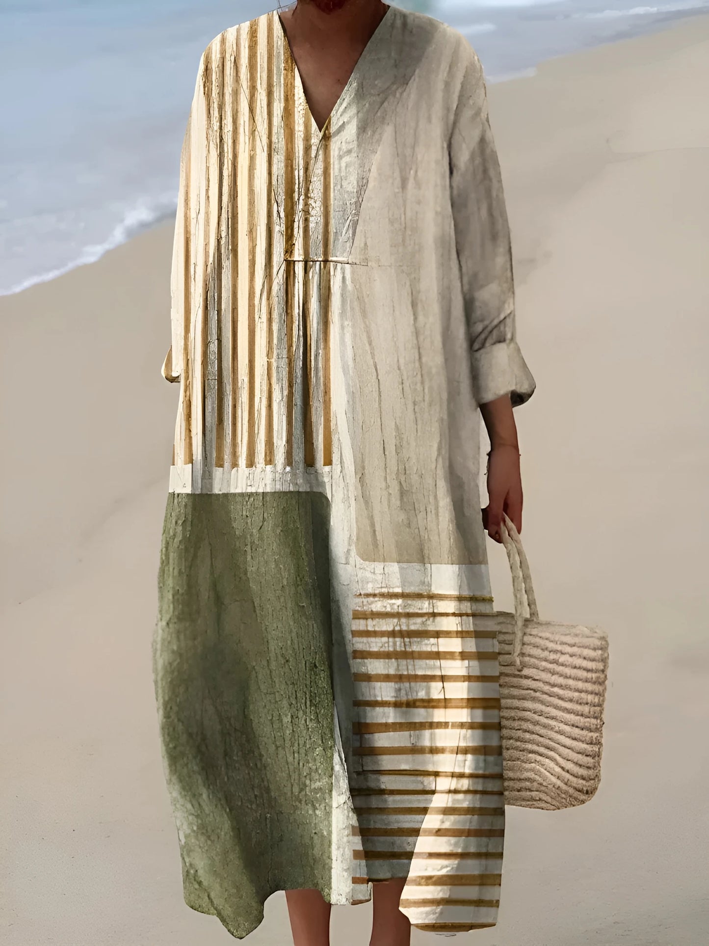 Vestido de Verano Midi Estampado Elegante con Escote en V