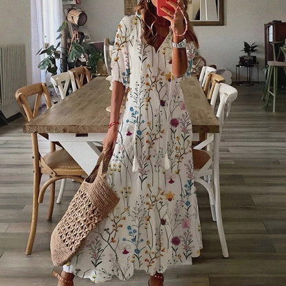 Vestido de Verano Midi Estampado Flores con Manga Corta