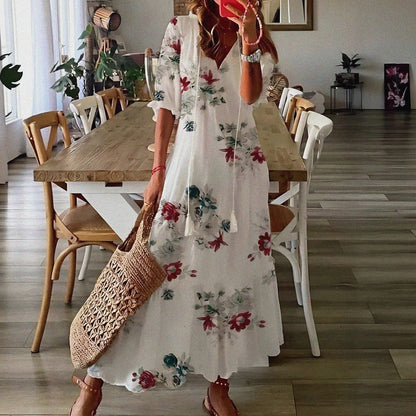 Vestido de Verano Midi Estampado Flores con Manga Corta
