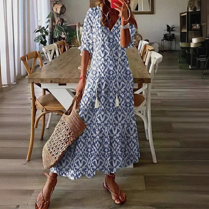 Vestido de Verano Midi Estampado Flores con Manga Corta