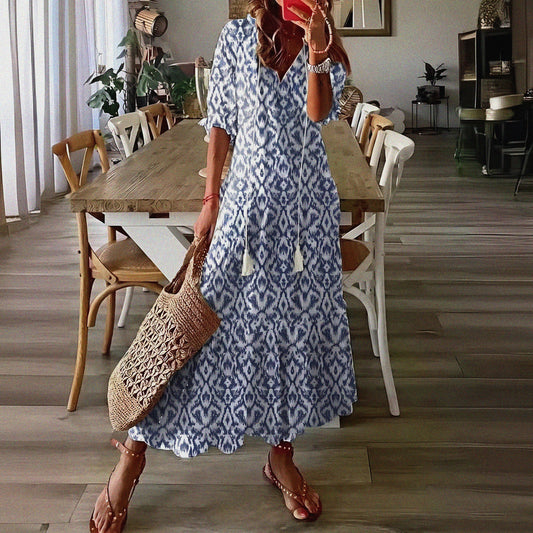 Vestido de Verano Midi Estampado Flores con Manga Corta