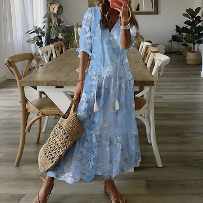 Vestido de Verano Midi Estampado Flores con Manga Corta