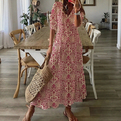 Vestido de Verano Midi Estampado Flores con Manga Corta