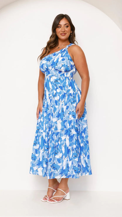 Vestido de Verano Midi Floral Boho con Asimétrico y Plisado