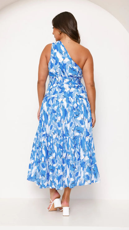 Vestido de Verano Midi Floral Boho con Asimétrico y Plisado