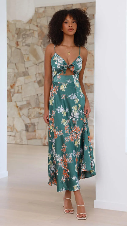 Vestido de Verano Midi Floral Tirantes con Cut Out
