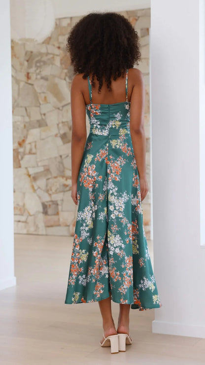 Vestido de Verano Midi Floral Tirantes con Cut Out