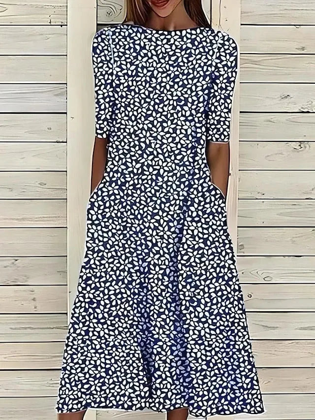 Vestido de Verano Midi Flores Casual con Bolsillos