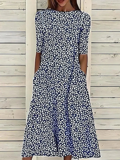 Vestido de Verano Midi Flores Casual con Bolsillos