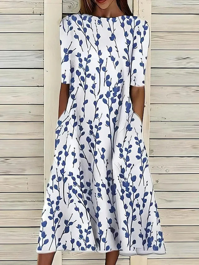 Vestido de Verano Midi Flores Casual con Bolsillos