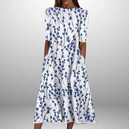 Vestido de Verano Midi Flores Casual con Bolsillos