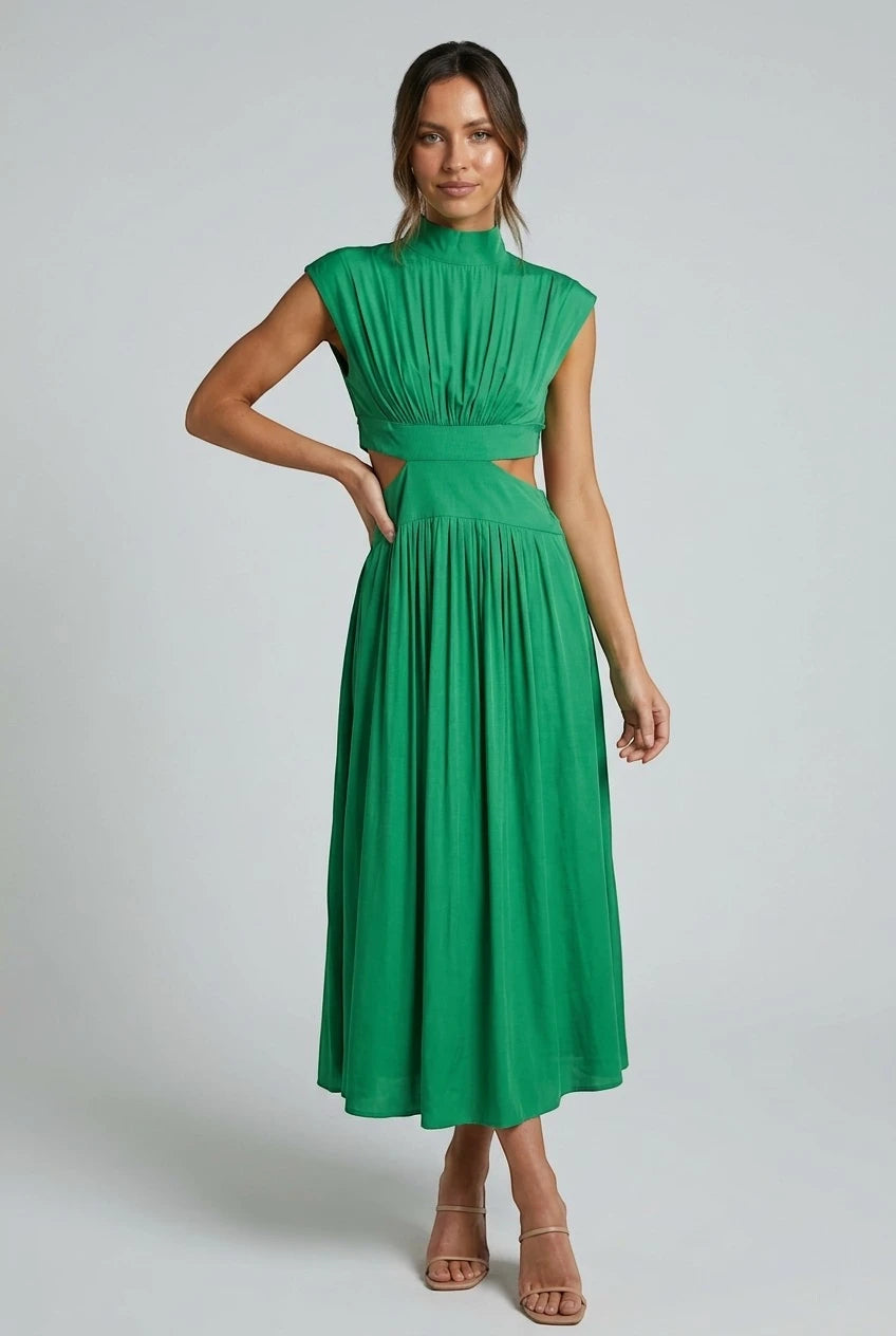Vestido de Verano Midi Plisado Elegante con Cut Out
