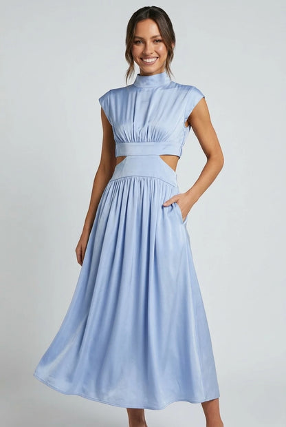 Vestido de Verano Midi Plisado Elegante con Cut Out