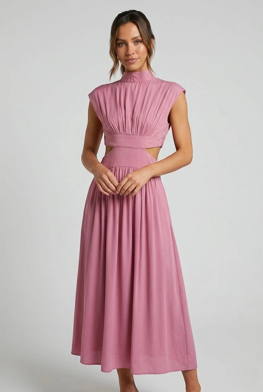 Vestido de Verano Midi Plisado Elegante con Cut Out