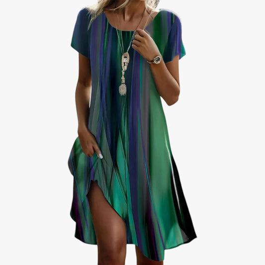 Vestido de Verano Midi Verde Estampado con Manga Corta