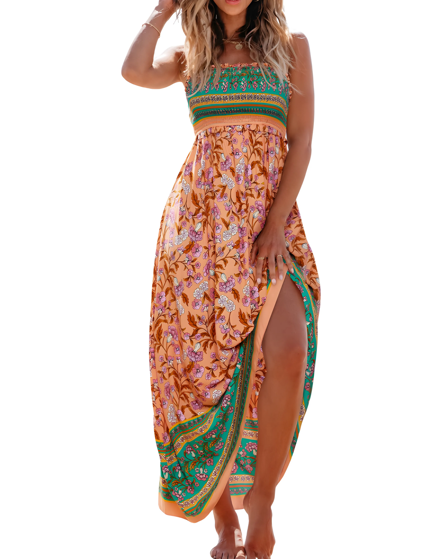 Vestido de Verano Midi de Flores Boho con Tirantes
