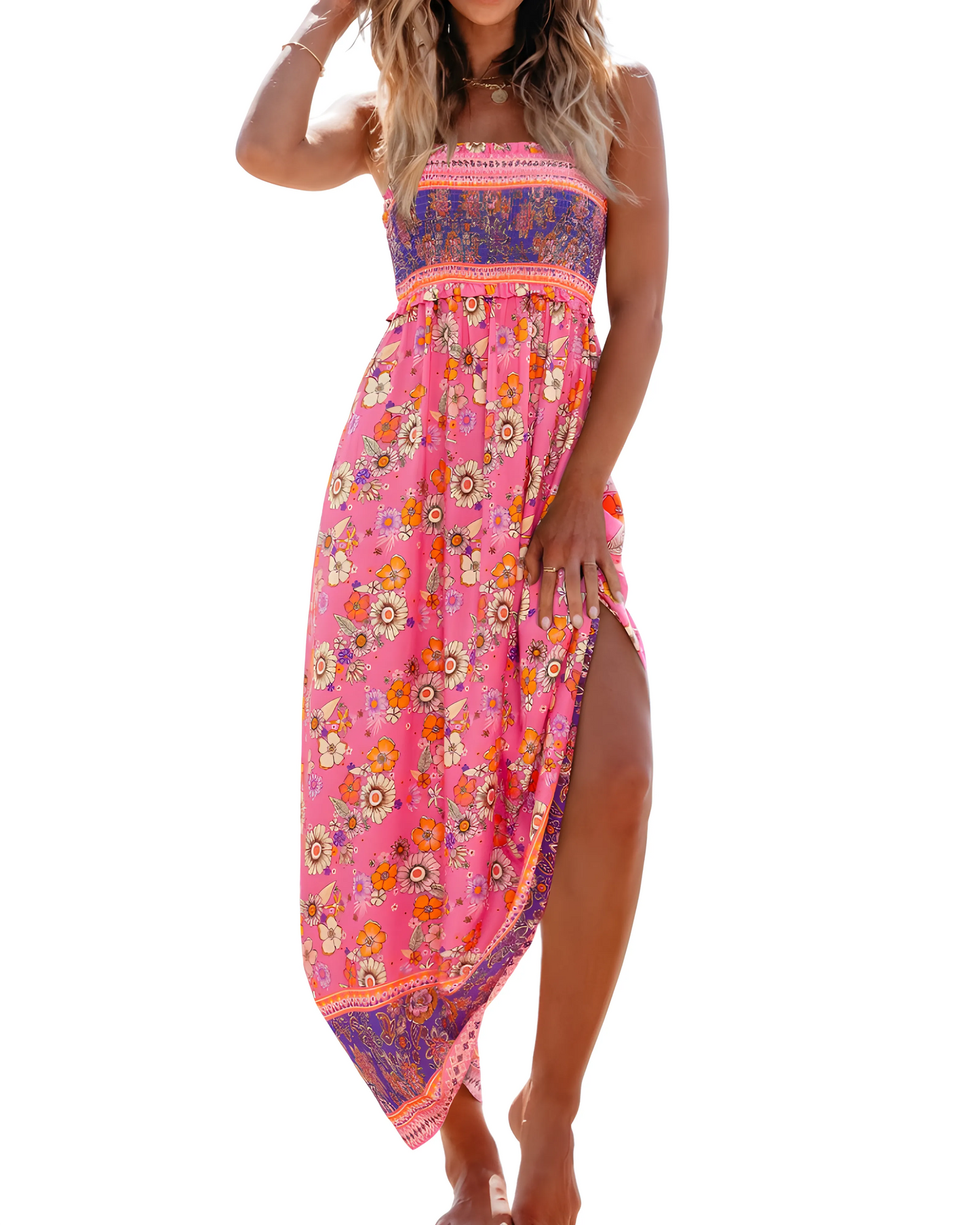 Vestido de Verano Midi de Flores Boho con Tirantes