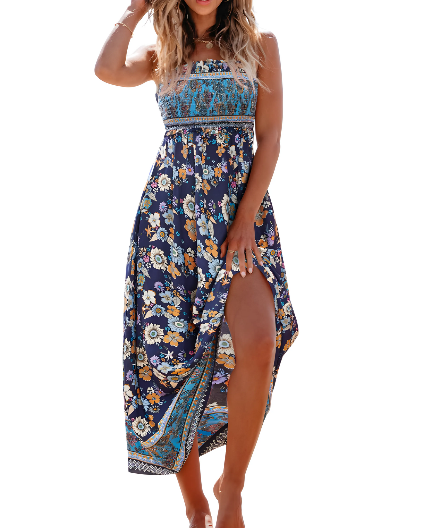 Vestido de Verano Midi de Flores Boho con Tirantes