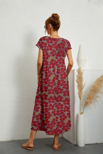Vestido de Verano Midi de Flores Casual con Manga Corta