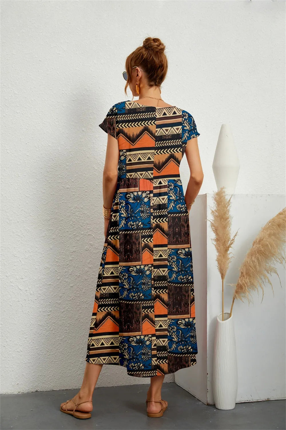 Vestido de Verano Midi de Flores Casual con Manga Corta