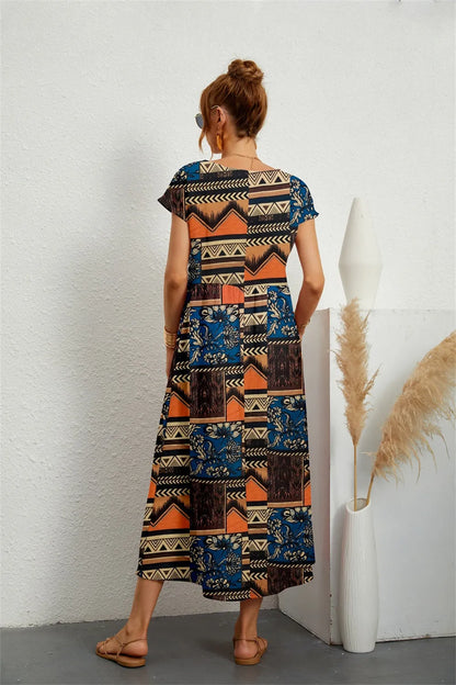 Vestido de Verano Midi de Flores Casual con Manga Corta
