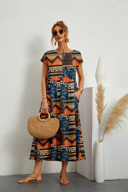 Vestido de Verano Midi de Flores Casual con Manga Corta