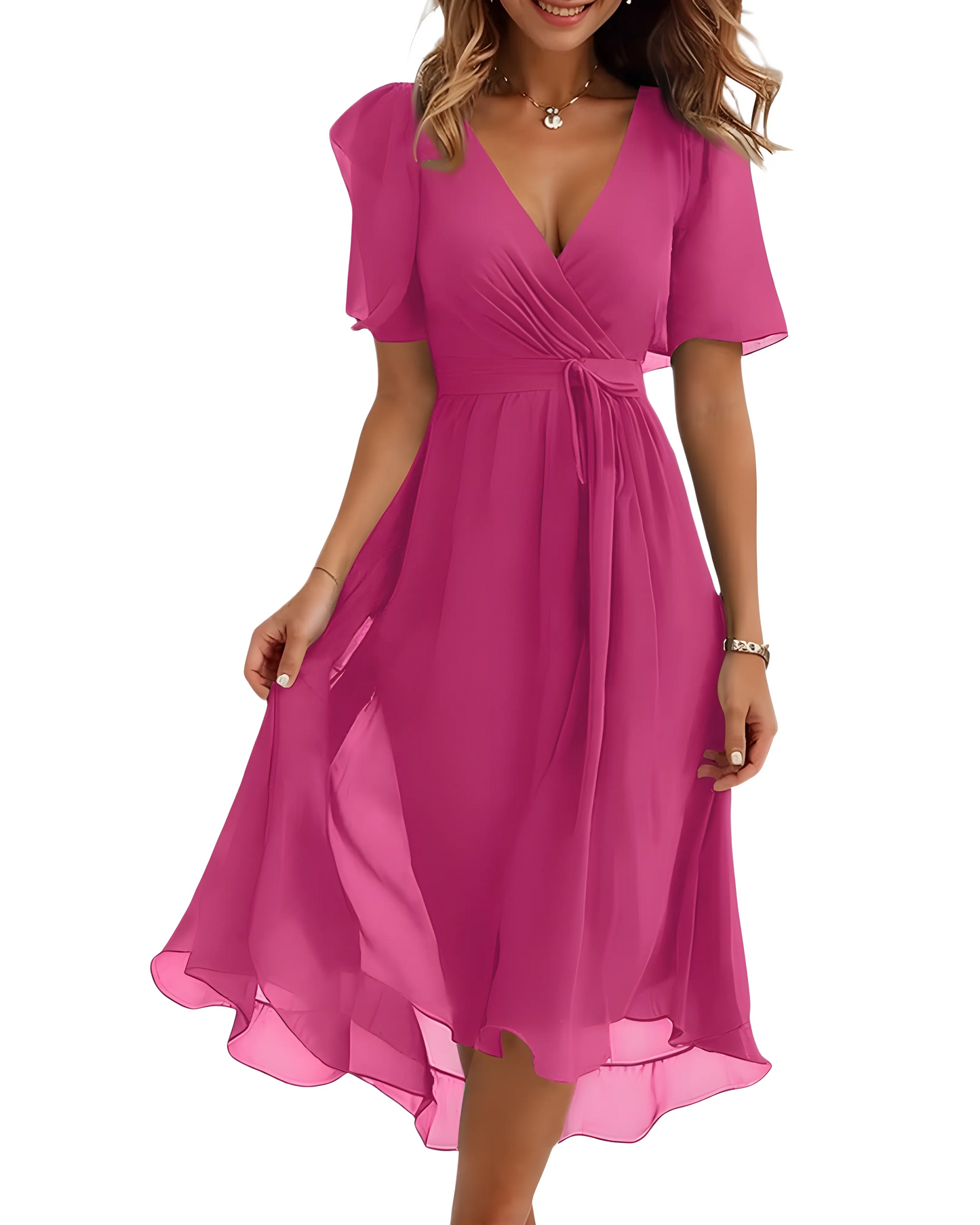 Vestido de Verano Midi de Flores Elegante con Manga Abullonada