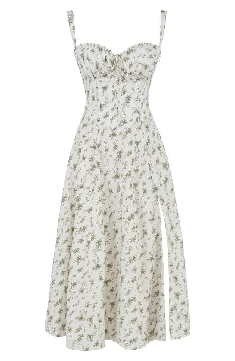 Vestido de Verano Midi de Flores con Tirantes y Corset