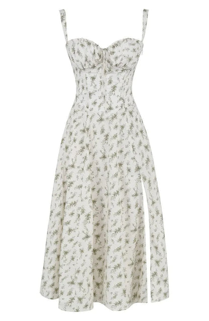 Vestido de Verano Midi de Flores con Tirantes y Corset