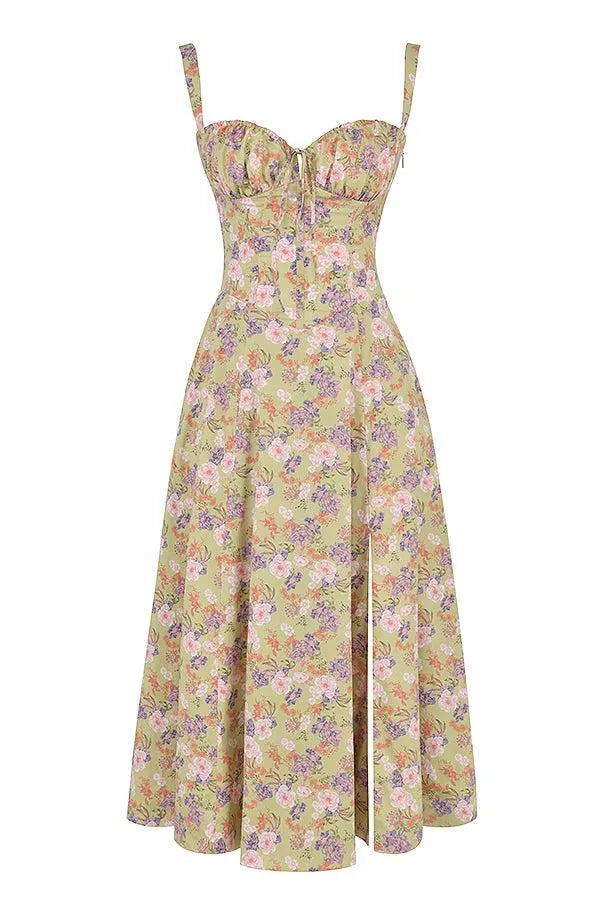 Vestido de Verano Midi de Flores con Tirantes y Corset