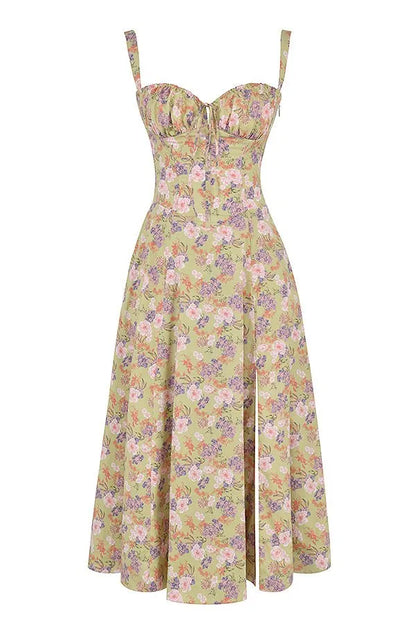 Vestido de Verano Midi de Flores con Tirantes y Corset