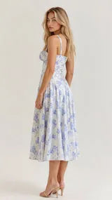 Vestido de Verano Midi de Flores con Tirantes y Corset