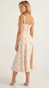 Vestido de Verano Midi de Flores con Tirantes y Corset