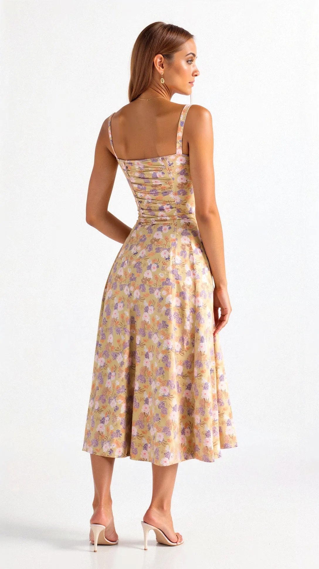 Vestido de Verano Midi de Flores con Tirantes y Corset