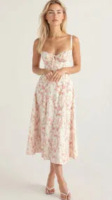 Vestido de Verano Midi de Flores con Tirantes y Corset