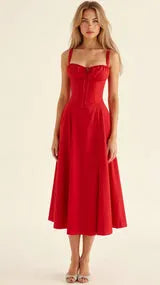 Vestido de Verano Midi de Flores con Tirantes y Corset